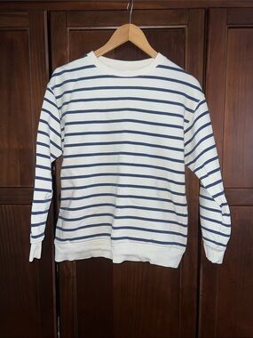 Zara Kids Nautical Striped Crewneck Sweatshirt Navy Cream 13-14 / Fits Adult XS